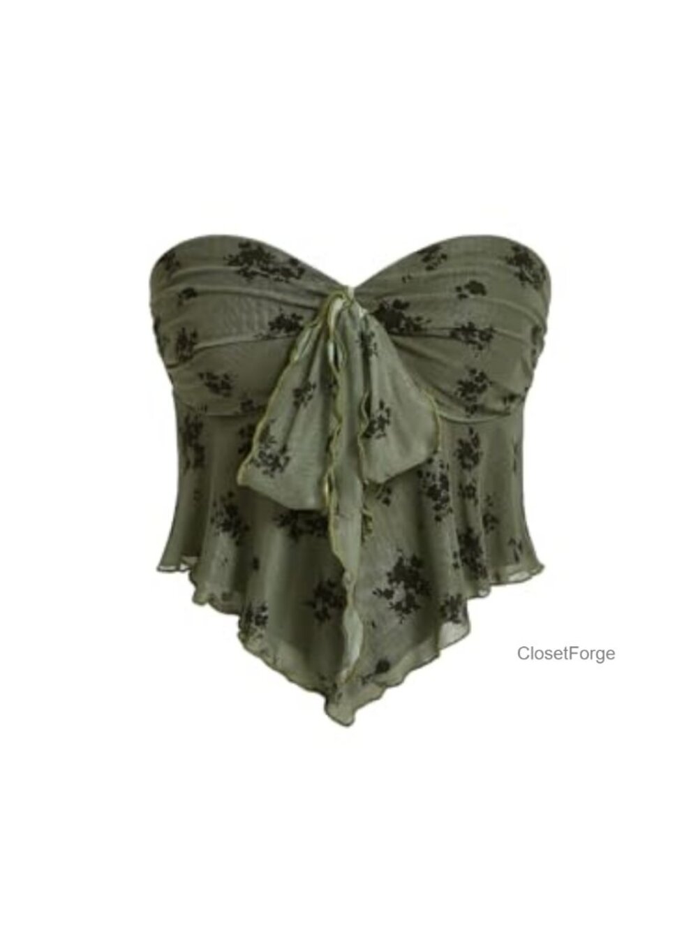 Women's Floral Strapless Lettuce Trim Asymmetrical Boho Tube Top